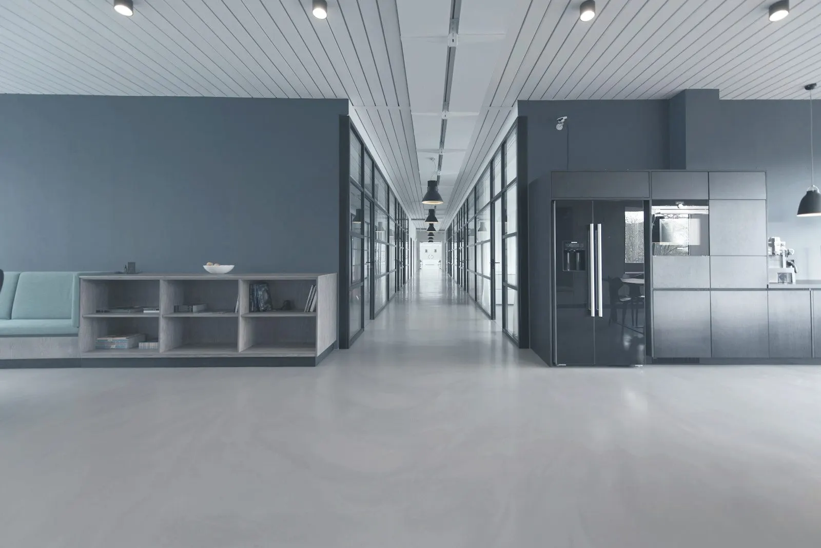 Long modern office corridor
